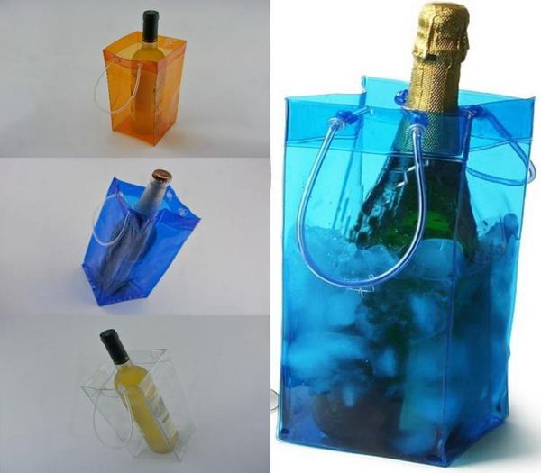 Durável transparente pvc champanhe vinho saco de gelo 111125cm bolsa refrigerador com alça portátil armazenamento claro ao ar livre sacos de refrigeração 4633212