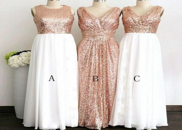 Roségold mit Pailletten, drei verschiedene Stile, lange Brautjungfernkleider für Hochzeit, elegante Trauzeugin-Kleider, formelle Party-Kleider für Damen, 6558330