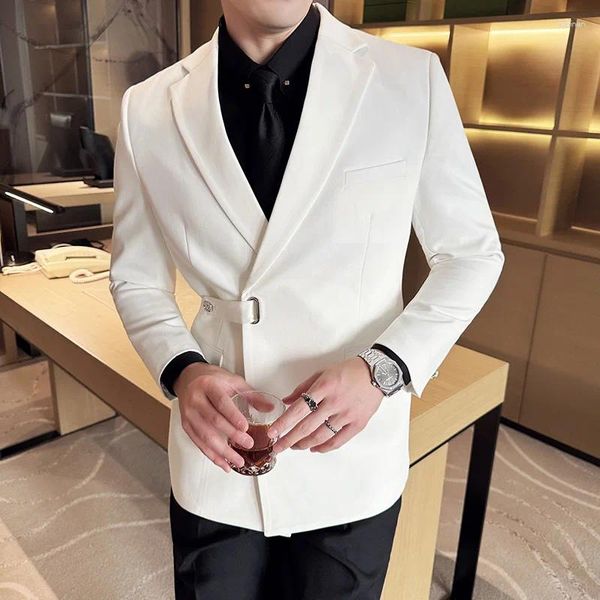 Мужские костюмы Высококачественный пиджак на одной пуговице для мужчин, однотонный повседневный деловой пиджак, мужской модный свадебный банкетный пиджак для жениха, пальто 2024
