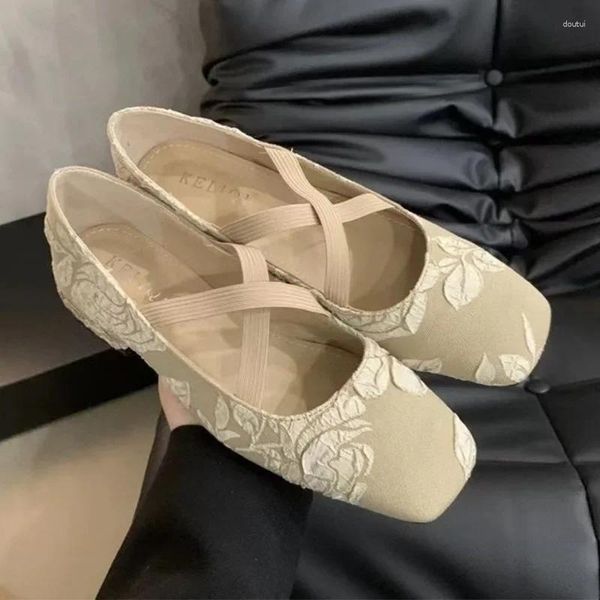 Sapatos de vestido verão impressão aleatória ballet dança mulheres meados de saltos marie janes sandálias rasas 2024 bombas grossas femininas zapatillas