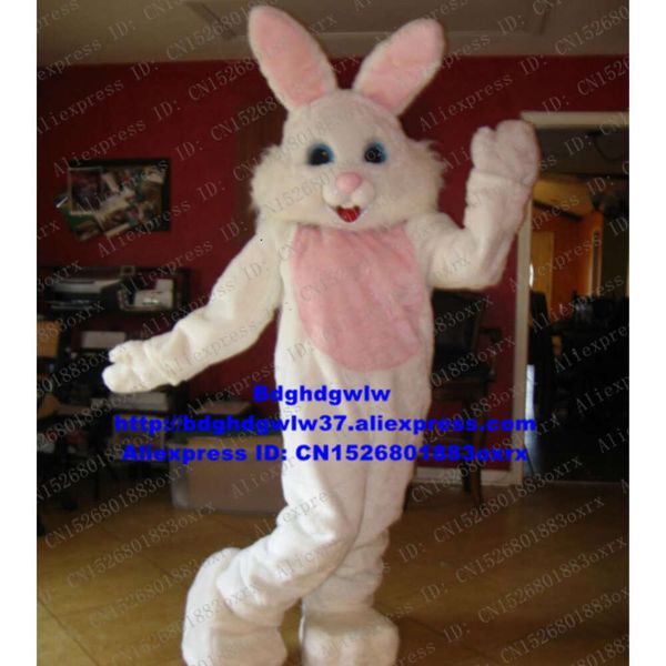 Trajes de mascote branco pele longa coelhinho da Páscoa Osterhase coelho lebre mascote traje personagem adulto circularizar flyer celebração de casamento zx2456