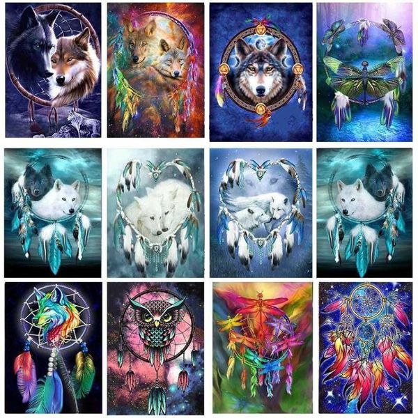 Pittura diamante 5D fai da te Dreamcatcher Immagine ricamo animale lupo punto croce decorazione della casa arte della parete regalo fatto a mano236J