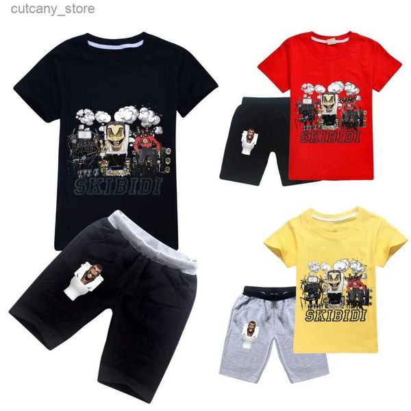 T-shirt Skibidi Toilette Abbigliamento per bambini Estate Neonate Stampa di cartoni animati T-shirt + Pantaloni corti Tuta Ragazzi Casual Sport Top Set Abbigliamento per bambini L240311