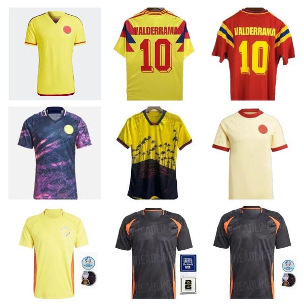 2024 2025 Colômbia Away Soccer Jerseys 1990 Valderrama Retro 23 24 25 Falcao James Home Football Shirt Cuadrado National Team Men Kids Kit Camiseta De Futbol
