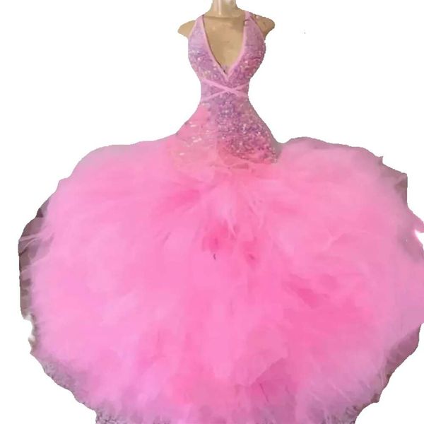 Русалочка выпускной Туль Сексуальные платья пачки блестят розовый без рукавов без рукавов.