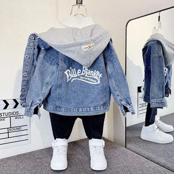 Jaquetas Primavera Outono Meninos Denim Crianças Com Capuz Outerwear Criança Criança Jean Casacos Bebê Roupas Casuais