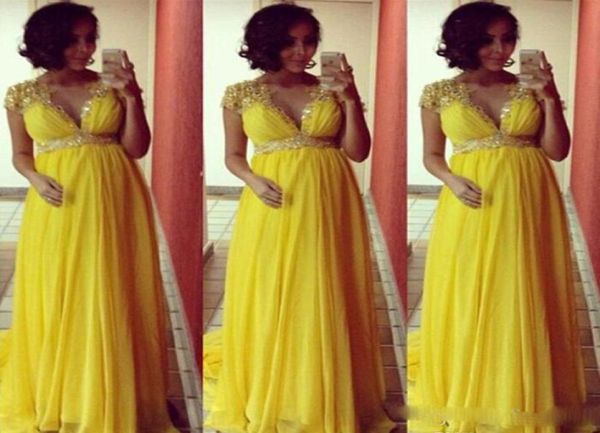 Robe de soiree nouveaute amarelo vestidos de dama de honra para mulheres grávidas manga boné renda chiffon casamento convidado dress3696796