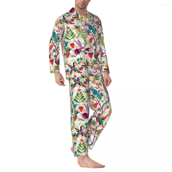 Herren-Nachtwäsche, bunte Blätter, Herbst, Gärtner, Freunde, lässig, Übergröße, Pyjama-Sets, langärmelig, niedlich, für die Nacht, individueller Heimanzug