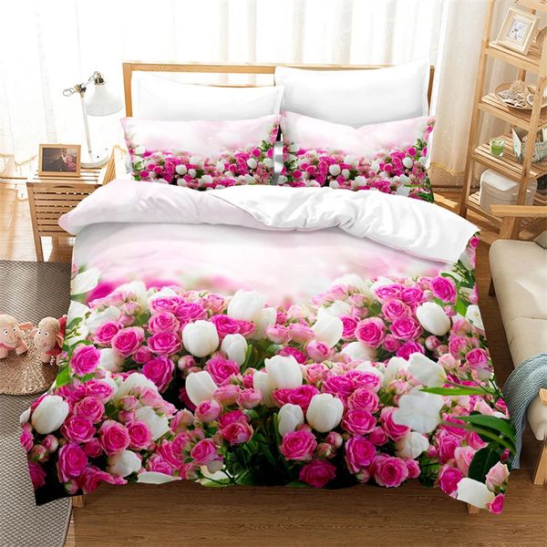 Wunderschönes Blumen-Bettwäsche-Set, Bettbezug-Set, 3D-Bettwäsche, Digitaldruck-Bettwäsche, Queen-Size-Bettwäsche-Set, Modedesign 240228