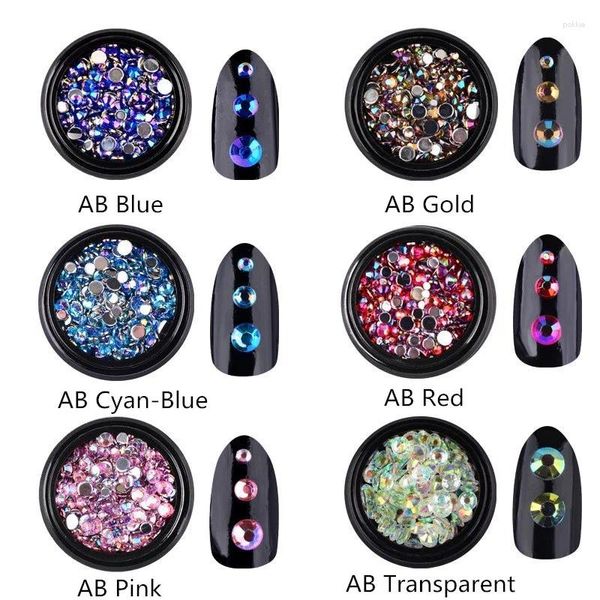 Decorações de arte de unhas 1 caixa mix colorido acrílico unhas glitter ab strass 3d cristal diy charme manicure acessórios