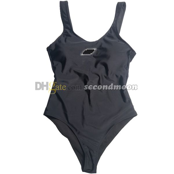 Costumi da bagno con stemma in metallo Costumi da bagno a vita alta da spiaggia Costumi da bagno da donna in tinta unita firmati primavera calda