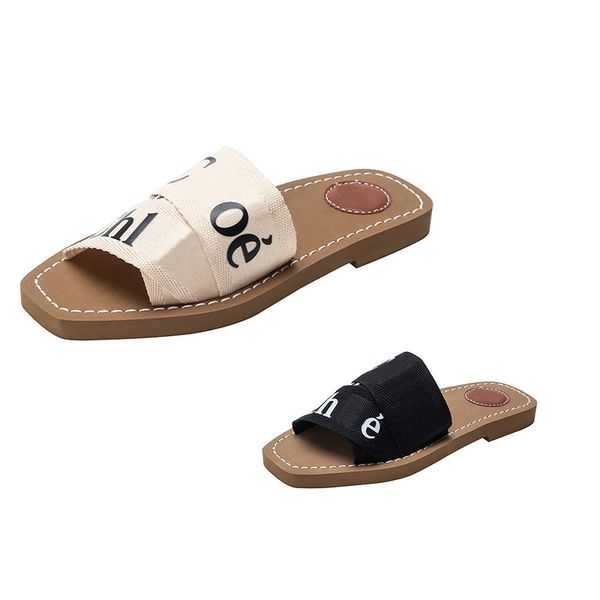 Sandálias de luxo Woody Sandálias Planas Designer Chinelos de Lona Mulheres Mule Carta Sandália Casual Fundo Grosso Net Vermelho Verão Praia Senhoras Flats Flip Flop Slipper Shoes