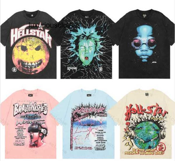 Homens camisetas Marca de moda americana Hellstar Abstract Body Fun Imprimir Vintage Alta Qualidade Duplo Algodão Designer Casual Manga Curta T-shirts para homens e mulheres