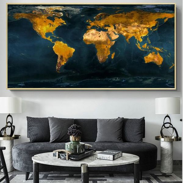 Mapa do mundo decorativo arte da parede imagem moderna cartazes e impressões pintura em tela quadros estudo escritório sala decoração casa decor309e