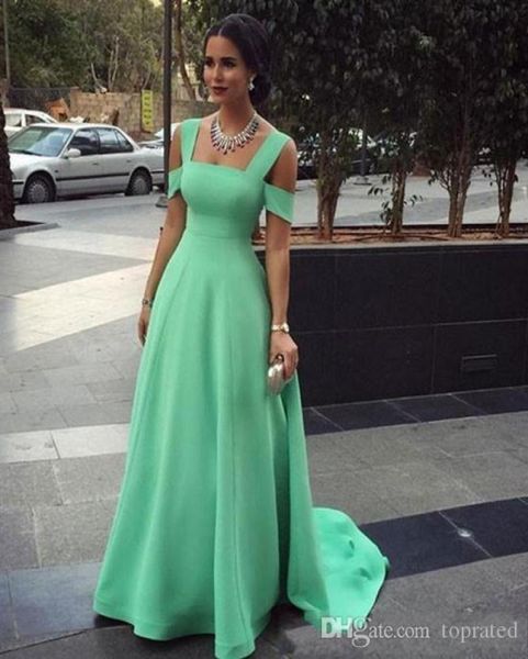 Aline hortelã verde vestidos de noite espaguete simples vestidos de tapete vermelho voltar zíper varredura trem feito sob encomenda vestidos de ocasião formal be7777225