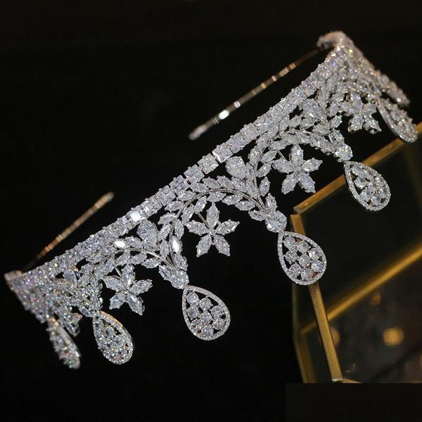 Copricapo di cristallo di alta qualità Cubic Zirconia Wedding Tiara nuziale Corona di lusso Accessori per capelli da ballo per donna204Q Drop Delive Dhywd