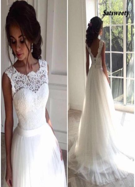 Robe de mariage Neue Spitze ONeck Spitze Tüll Boho Küken Brautkleider Sommer Strand Brautkleid Böhmischen Hochzeit Kleider3096286