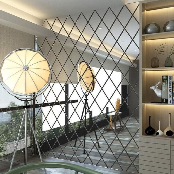 Specchi Adesivi murali specchio acrilico 3D Adesivo a forma di diamanti TV fai da te Sfondo decorativo Decorazione domestica315S