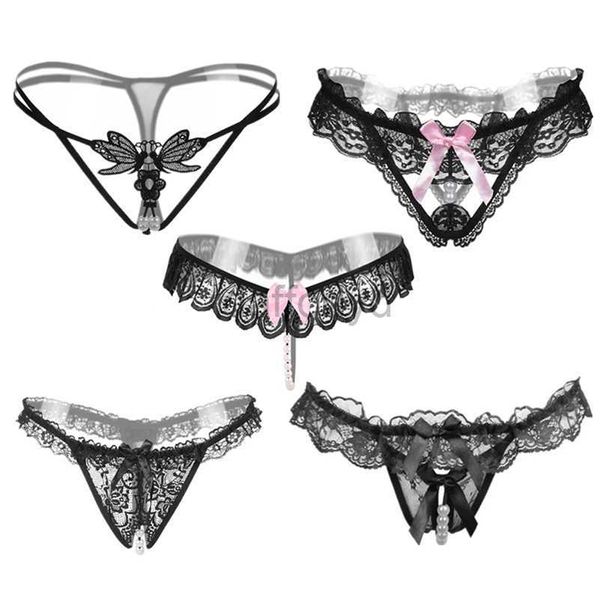 Mutandine da donna 5 pz / lotto 5 stile colore nero mutandine di perle biancheria intima da donna sexy perizoma in pizzo perizoma a vita bassa stringhe bowknot 211222 ldd240311