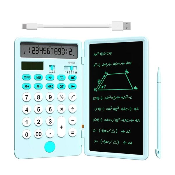 Calculadora com bloco de notas tablet de escrita básica 12 dígitos display grande mesa de energia solar escritório escola 240227