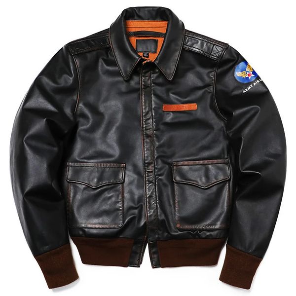 Clássico A-2 tipo horsehide eua força aérea jaqueta de couro genuíno dos homens vintage pano jaqueta vôo retro motocicleta casaco a2 estilo 240226