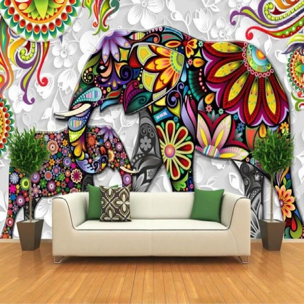 Carta da parati 3D Decorazioni per la casa Thailandia Elefanti Murale Carta da parati per soggiorno Camera da letto TV Sfondo Pareti Papel De Parede 3D1292I