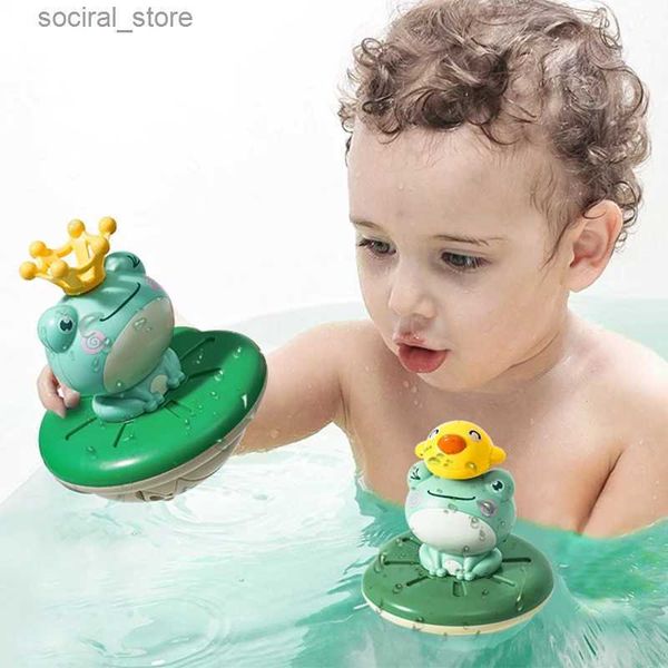 Pistola giocattoli nuovi giocattoli da bagno per bambini spruzzo elettrico acqua rotazione galleggiante rana sprinkler doccia gioco per bambini regali per bambini nuoto bagno L240311