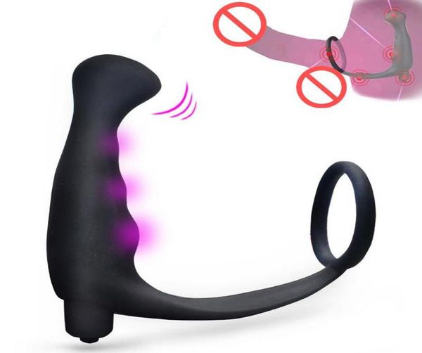 Produtos sexuais de silicone para homens, massageador de próstata, vibrador, anel peniano, plug anal, masturbador para homens, à prova d'água, brinquedos sexy 3799006