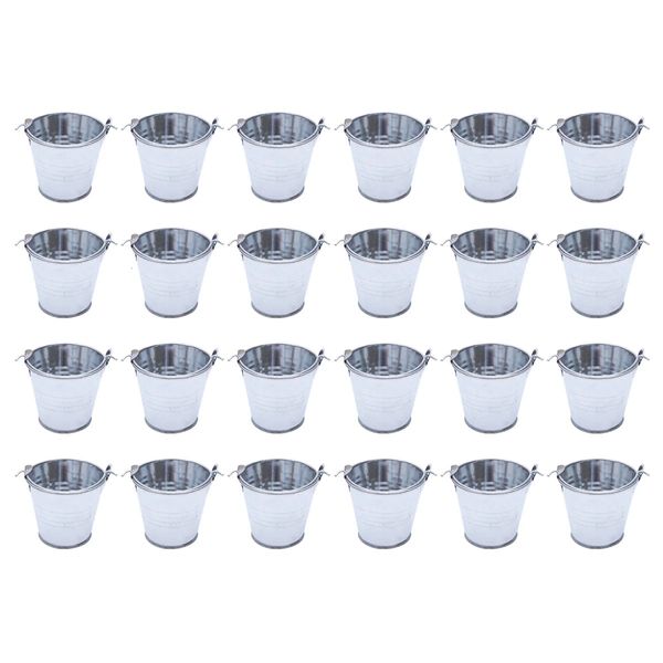 24 pçs baldes de folha de flandres cestas de metal vaso de flores doméstico plantadores mini velas 240307