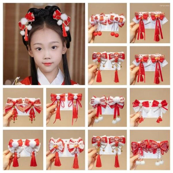 Acessórios de cabelo borla crianças arco vermelho hairpin pelúcia estilo antigo headwear bebê hanfu varas meninas
