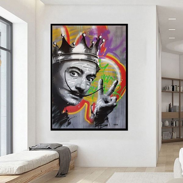 Graffiti-Kunst, Salvador Dali, Poster, Druck, Leinwand, Kunstdruck, Wandbilder für Wohnzimmer, abstraktes Porträt, Art229E