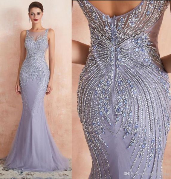 Lavanda pesado cristal frisado vestido de noite 2020 nova sereia longo vestido de baile luxueux colher ocasião especial vestidos até o chão 6883082