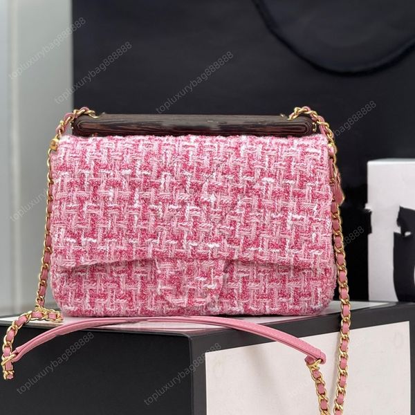 10А верхняя розовая дизайнерская сумка Сумки на плечо классическая сумка с клапаном Модная сумка с цепочками высокого качества из шерстяных сумок для женщин Сумка с деревянной ручкой Упаковка подарочной коробки Черная сумка