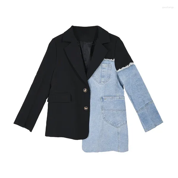 Jaquetas femininas moda denim primavera outono coreano jeans casacos ternos costura lenient curto blazer roupas femininas topos 2024