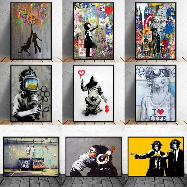 Komik Resimler Street Art Banksy Graffiti Duvar Sanat Tuval Boyama Posteri ve Yazdır Cuadros Duvar Resimleri Ev Dekoru için Fram270W