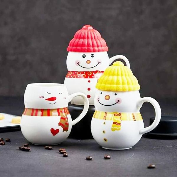 Tazze 9 tipi di tazza di caffè in ceramica creativa Natale Cartoon pupazzo di neve tazza di acqua con coperchio bottiglia di casa anno 2022 Gifts223Y