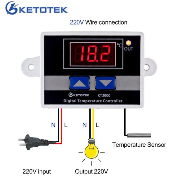 Ketotek KT3000 Dijital Sıcaklık Denetleyicisi Termostat LED AC 110V 220V Mikrobilgisayar Anahtarı Termal Regülatör7032887