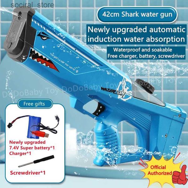 Pistole Spielzeug Große Automatische Hai Wasser Pistolen Spielzeug Erwachsene Elektrische Hochdruck Wasser Pistole Strand Spiele Pool Sommer Outdoor Spielzeug für Kinder L240311