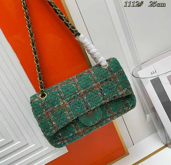 Tasarımcı Zincir Omuz Çantaları Lüks Kadın Tote Çanta Deri El Çantası Yün Serisi Moda Crossbody Debriyaj Çanta Metal Logosu Vintage Flip Örgü Tasarımcılar Çantalar 25cm