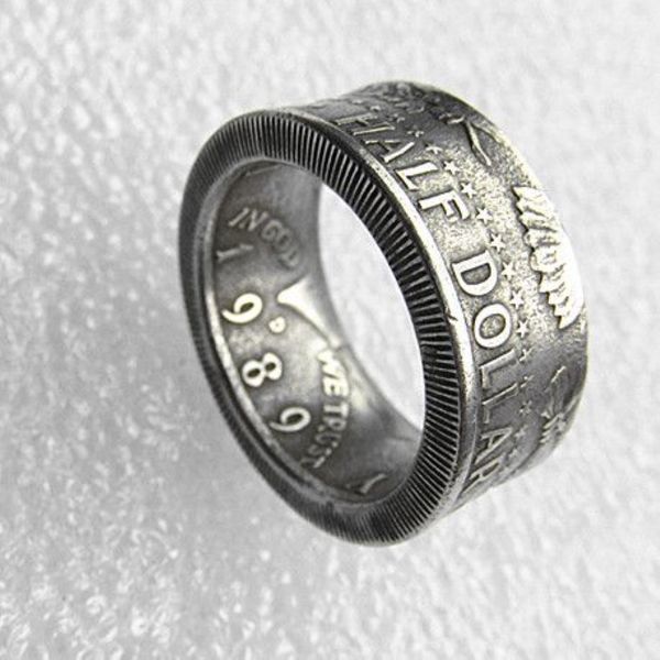 Münzring, handgefertigte Ringe, Vintage, handgefertigt aus Kennedy-Halbdollar, versilbert, US-Größe 8-16#279O