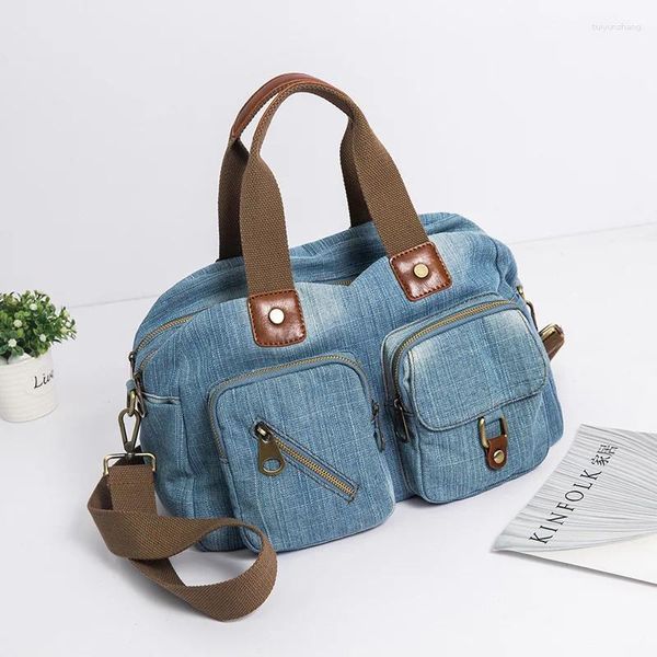 Sacos escolares Annmouler 2024 designer casual sacola luz azul denim bolsas femininas jeans qualidade ombro com alças longas