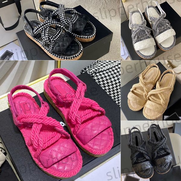 Damen Hanfseil gewebte Metallkette Sandale Slipper Designer Mode Luxus elegantes einfaches Material flache Schuhe Klinge