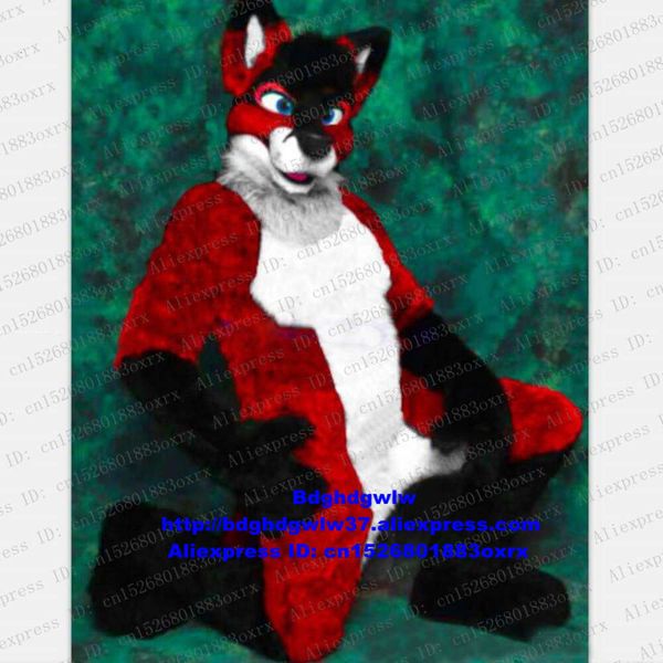 Trajes de mascote vermelho branco longo pele peludo lobo raposa husky cão fursuit mascote traje personagem adulto sofisticado imagem embaixador zx1308