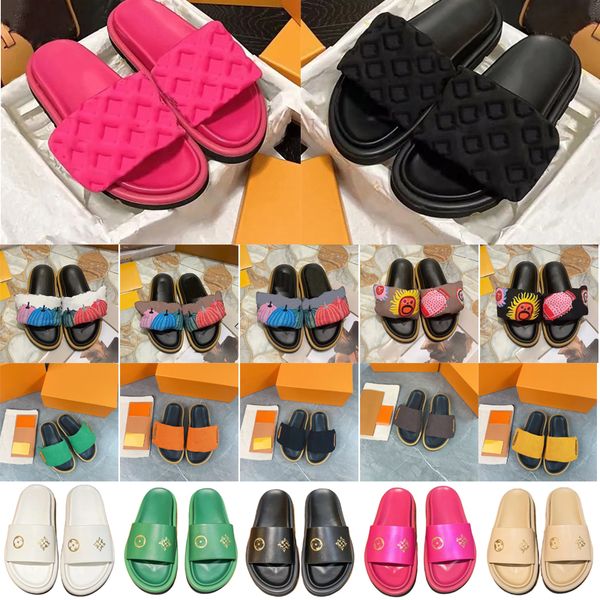 Designers Pool Pillow Mules Mulheres Sandálias Sunset Flat Comfort Mules Acolchoadas Front Strap Chinelos Moda Fácil de Usar Estilo Slides 36-45 com Boxtn