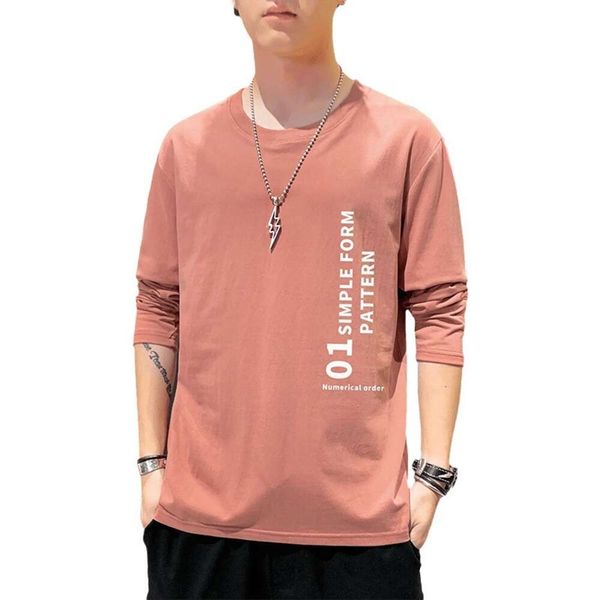 Camiseta de manga comprida, camiseta masculina solta e versátil, temporada de primavera e outono Instaram versão coreana, armento superior de algodão moderno, tamanho grande masculino