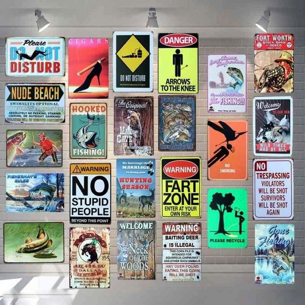 Placa de aviso de pesca, placa de metal vintage para proteção de animais, pôster de parede, arte de bar, decoração de casa, quadros, arte de parede, picture225n