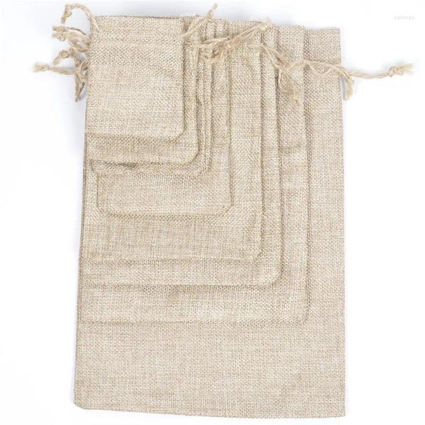 Envoltório de presente 10pcs 7x9 9x12 10x15 15x20 17x23 20x30cm Juta Burlap Cordão Sacos Natal Halloween Casamento Festa de Aniversário Doces