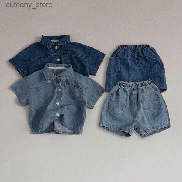 T-shirts 0-3Y Kleinkind Baby Kind Jungen Kleidung Sets Kurzarm Denim Shirts Tops + Shorts Casual Sommer Jungen Kleidung Outfits L240311