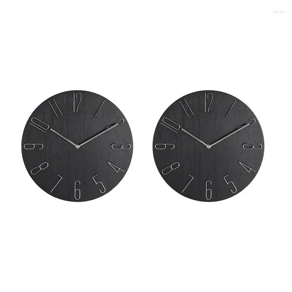 Relógios de parede 2x relógio simples 12 polegadas sala de estar casa relógio moda quarto relógio-preto