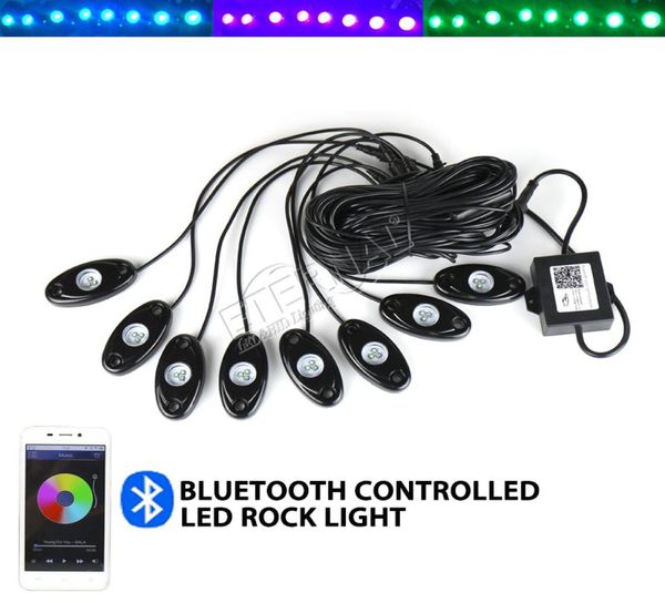 Navio 8 peças luz rock rgb mini controle remoto lâmpada de trabalho led para 4x4 off road atv utv suv rv carrinho de golfe caminhão veículo rock crawler buggy 6034080